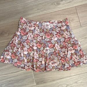 Forever 21 Floral Skater Skirt - Pink and White